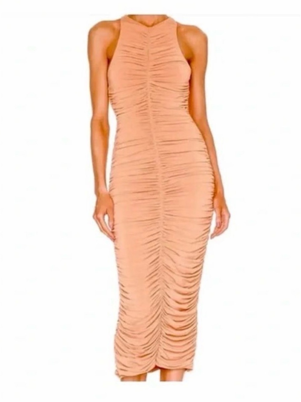 House of Harlow 1960 Peach Ruched Halter Midi Dress